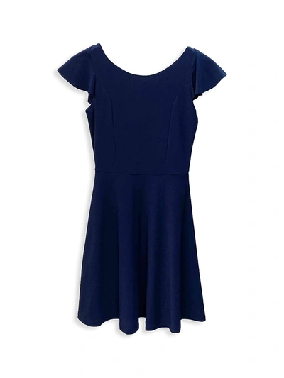 Un Deux Trois Girl's Flutter Sleeve Dress In Navy