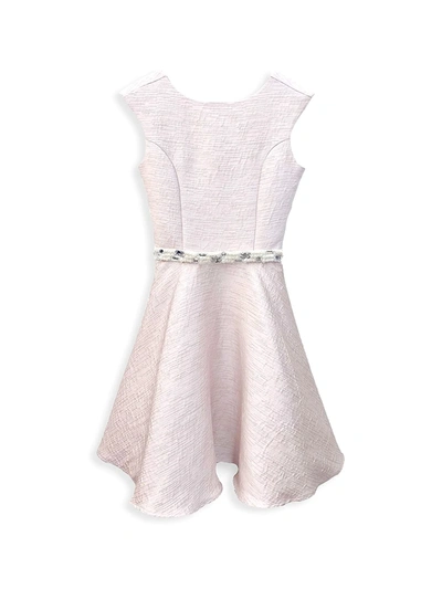 Un Deux Trois Kids' Girl's Cap-sleeve Belted Fit-&-flare Dress In Pink