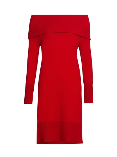 Akris Punto Off-the-shoulder Rib Knit Wool-cashmere Dress In Red