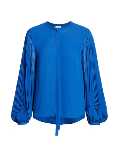 Akris Punto Pleated-sleeve Neck-bow Blouse In Blue