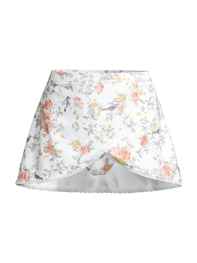 Weworewhat Floral Toile Skirt Bikini Bottoms In Light Blue