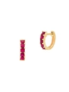 EF COLLECTION WOMEN'S 14K YELLOW GOLD & RUBY PRINCESS MINI HUGGIE HOOP EARRINGS,0400013229786