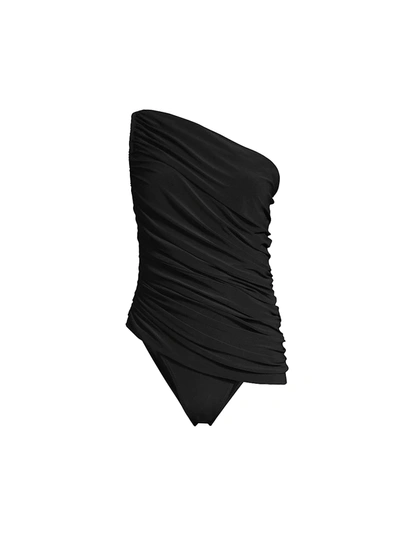 Norma Kamali Diana One Shoulder Ruched One Piece Swimsuit In Black