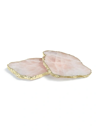 Anna New York Kivita Rose Quartz & 24k Gold Coasters/set Of 2