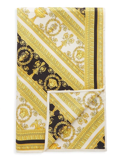 Versace I Heart Baroque Wool & Silk Throw In White Gold
