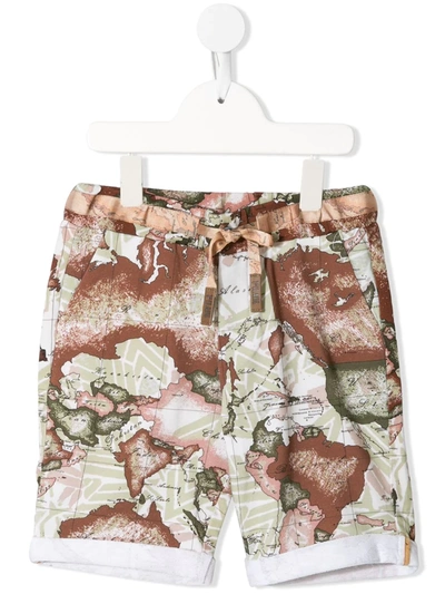 Alviero Martini Kids' Map-print Track Shorts In Green