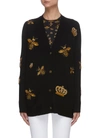Alice And Olivia Bradford Bee-embellished Grandpa Cardigan In Black,multi-colour
