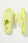 Ugg Fuzette Cross Strap Fluffy Slippers In Neon Green