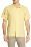 Tommy Bahama Sea Glass Short Sleeve Button-up Linen Camp Shirt In Raw Papyrus