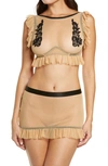 HAUTY RUFFLE TRIM MESH BRALETTE & SKIRT SET,2050