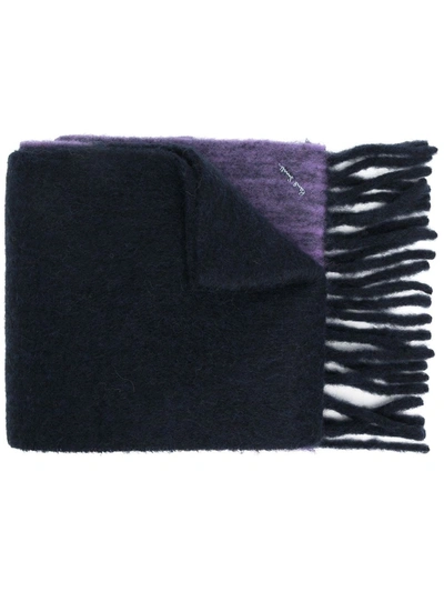 Paul Smith Contrast-panel Fringed Scarf In Blue