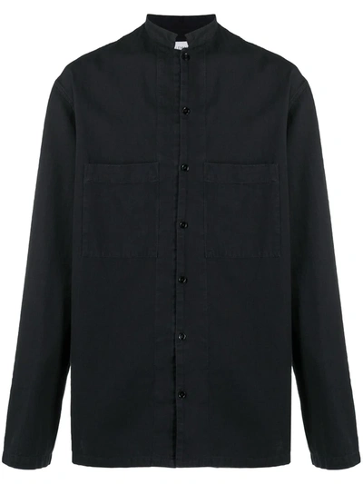 Lemaire Mandarin Collar Cotton Shirt In Black