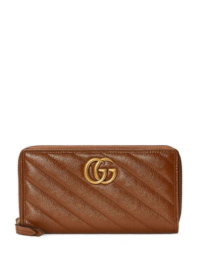 Gucci Gg Marmont Matelassé Zip Around Wallet In Brown