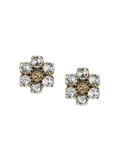 Gucci Crystal-embellished Double G Clip-on Earrings In Gold,crystal