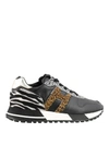 Hogan H383 Sneaker In Black Leather With Animalier Inserts In Black