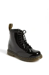 Dr. Martens' Dr. Martens Delaney Core Kids Senior Boots Colour: Black Patent, Size: Junior 4 In Black Patent