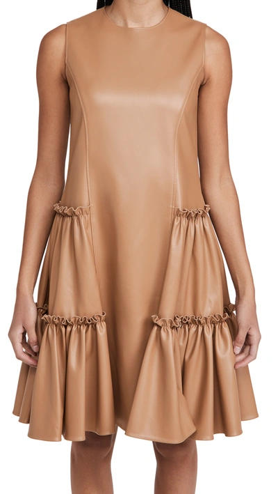 Adeam Faux Leather Ruched Dress In Camel