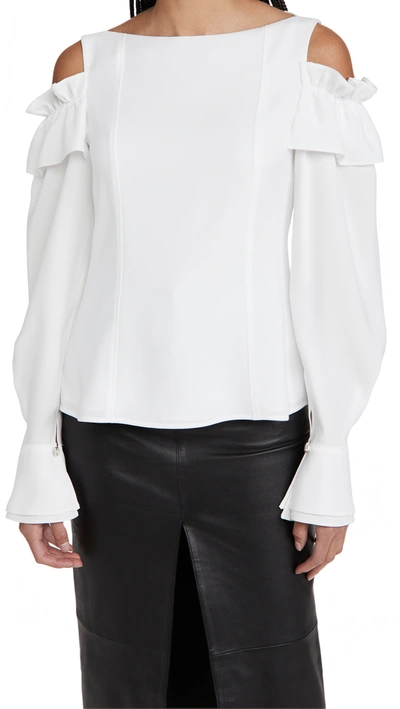 Adeam Ruffled Cold-shoulder Top In White