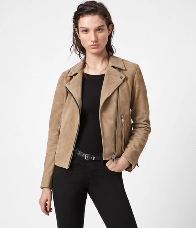 Allsaints Dalby Suede Biker Jacket In Tan Brown