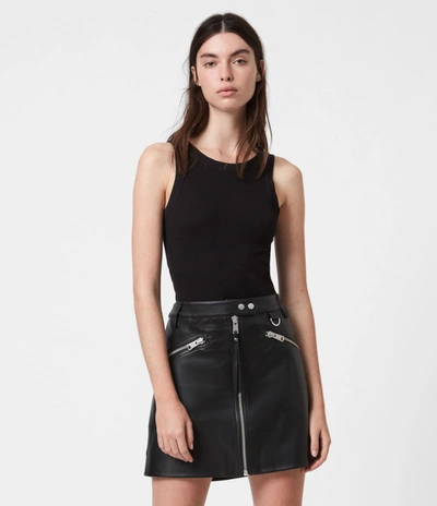 Allsaints Womens Black Tarren Zipped Faux-leather Mini Skirt 14