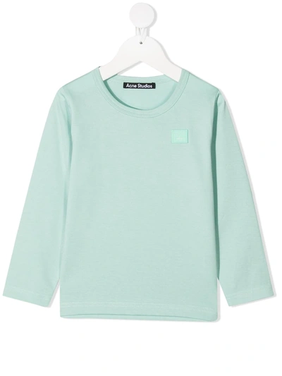Acne Studios Kids' Face Patch Long-sleeve T-shirt In Green