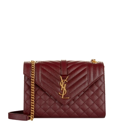 Saint Laurent Envelope Medium Quilted Textured-leather Shoulder Bag In Burgundy