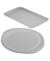 FARBERWARE NONSTICK BAKEWARE PERFORATED PIZZA PAN AND BAKING SHEET SET, 2-PIECE, LIGHT GRAY