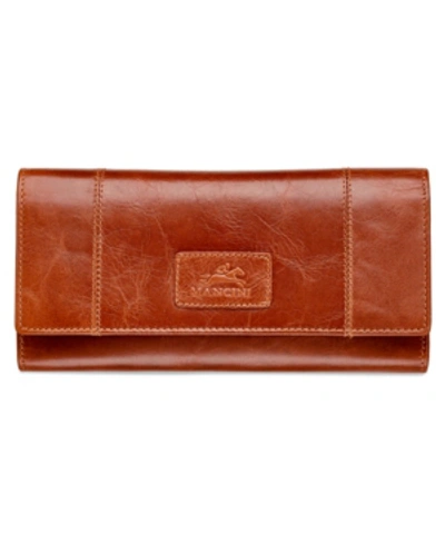 Mancini Casablanca Collection Rfid Secure Ladies Trifold Wing Wallet In Camel