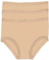 Natori Bliss Lace Trim High Rise Brief Underwear 3-pack 755058mp In Cafe