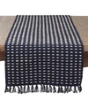 Saro Lifestyle Dashed Woven Long Table Runner In Navy Blue