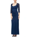 ALEX EVENINGS PETITE LACE-SLEEVE GOWN