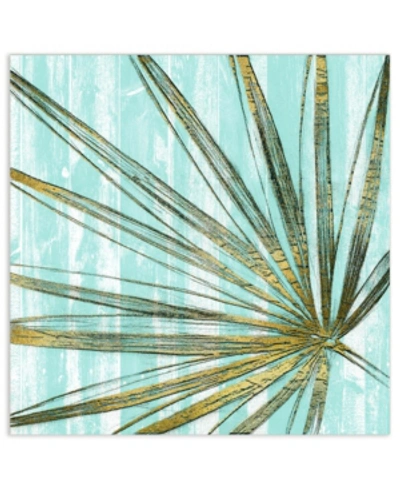 Empire Art Direct Beach Frond In Gold I Frameless Free Floating Tempered Art Glass Wall Art By Ead Art Coop, 38" X 38" In Blue