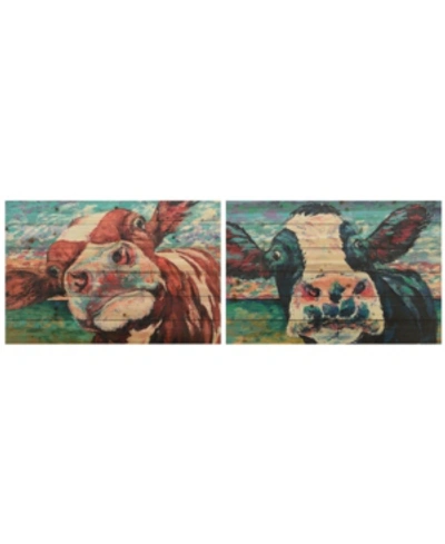 Empire Art Direct Curious Cow 1 And 2 Arte De Legno Digital Print On Solid Wood Wall Art, 24" X 36" X 1.5" In Blue