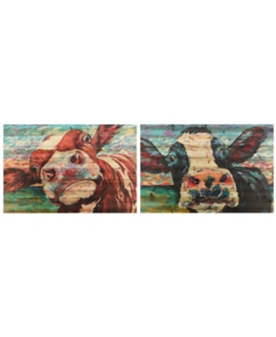 Empire Art Direct Curious Cow 3 And 4 Arte De Legno Digital Print On Solid Wood Wall Art, 30" X 45" X 1.5" In Blue