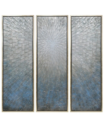 Empire Art Direct Silver Ice 3-piece Textured Metallic Hand Painted Wall Art Set By Martin Edwards, 60" X 20" X 1.5" In Blue