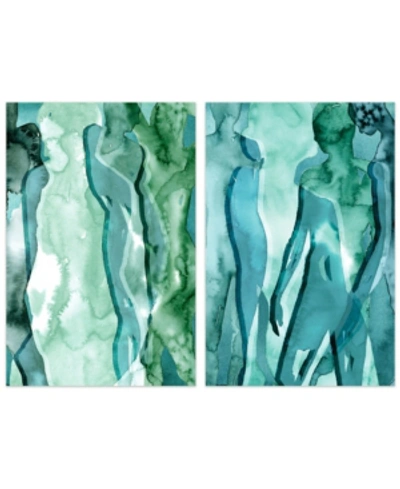 Empire Art Direct Water Women I Ii Frameless Free Floating Tempered Art Glass Wall Art, 48" X 32" X 0.2" In Blue