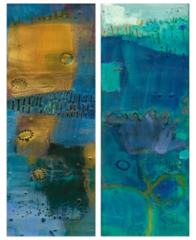 Empire Art Direct Reedy Blue I Iii Frameless Free Floating Tempered Art Glass Abstract Wall Art, 63" X 24" X 0.2"