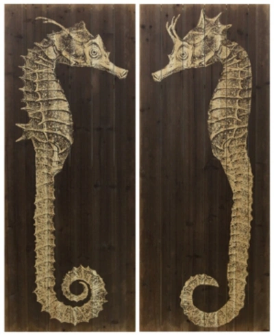 Empire Art Direct Seahorse A B Arte De Legno Digital Print On Solid Wood Wall Art, 60" X 24" X 1.5" In Black