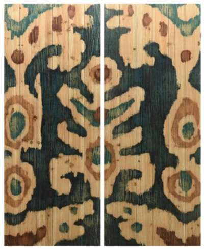 Empire Art Direct Ocean Ikat A B Arte De Legno Digital Print On Solid Wood Abstract Wall Art, 60" X 24" X 1.5" In Green