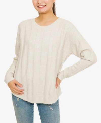 Pink Rose Hippie Rose Juniors' Ribbed Lace-up Sweater In Stone