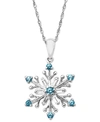 Macy's Sterling Silver Necklace, Blue Topaz (3/8 Ct. T.w.) And White Topaz (3/8 Ct. T.w.) Snowflake Pendant In Blue Topaz