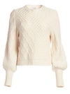 FRAME WOMEN'S PATCHWORK CABLE-KNIT CREWNECK SWEATER,0400011594429