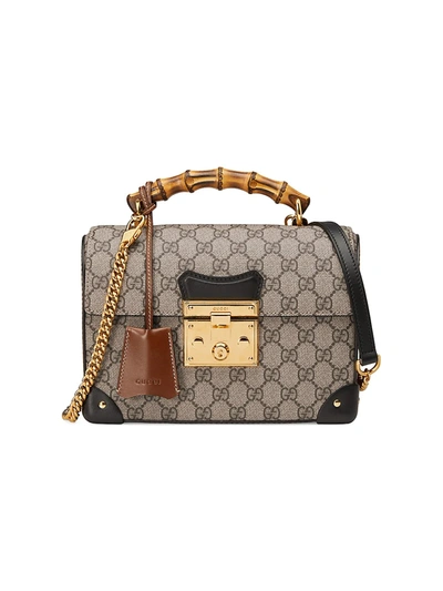 Gucci Padlock Small Gg Supreme Bamboo Top-handle Shoulder Bag In Black