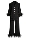 Sleeper Party Pajama Set With Double Feathers In Black