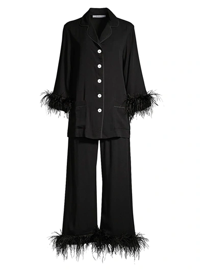 Sleeper Party Pajama Set With Double Feathers In Black