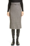 AKRIS HOUNDSTOOTH BELTED DOUBLE FACE WOOL MIDI PENCIL SKIRT,834211019611