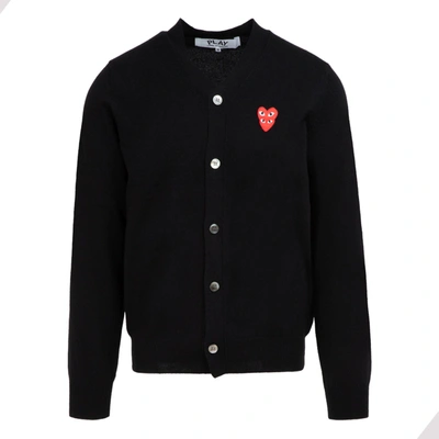 Comme Des Garçons Play Double Heart Logo Embroidered Buttoned Cardigan In Black