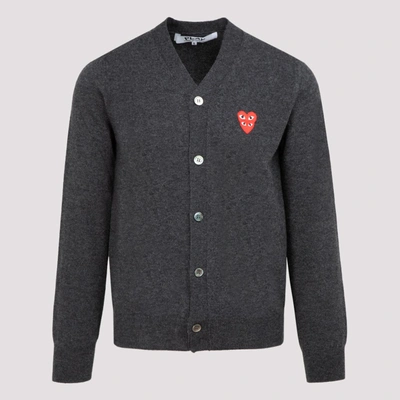 Comme Des Garçons Play Gray Double Heart Cardigan In 2 Grey