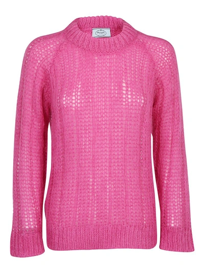 Prada Ribbed Perforated Sweater In Fuchsia