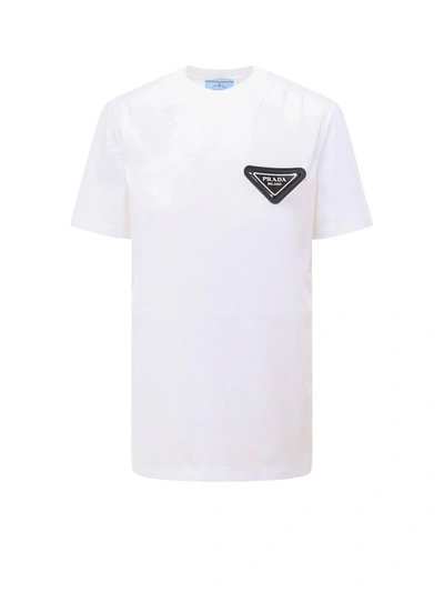 Prada Logo-patch Cotton T-shirt In White